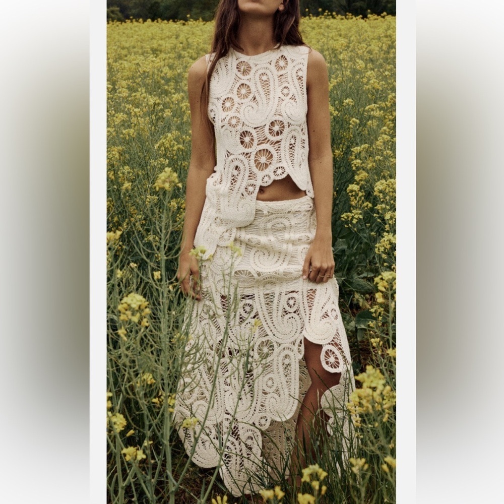 Zara Asymmetrical Crochet Top&Skirt Set